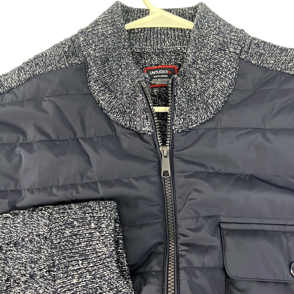 UNTUCKit Harlow Sweater Jacket Coat Mens 3XL Blue Knit Puffer Quilted Full Zip